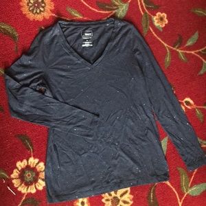 Sonoma Navy Blue V-Neck LS Tee w Sparkles S M